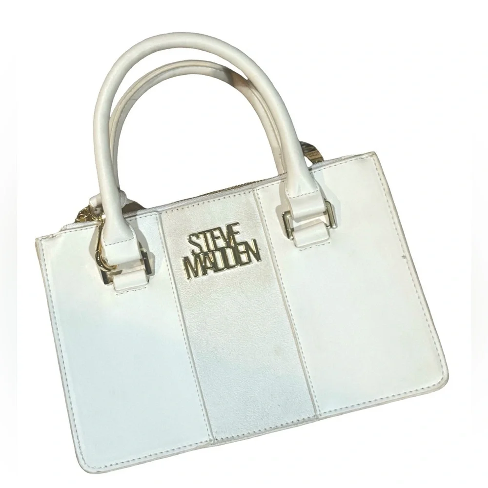 Steve Madden White Satchel Purse with Gold Accents